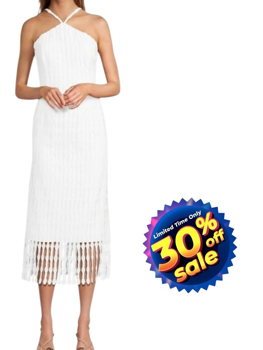 Antonio Melani Asha Novelty Lace Halter Midi Dress White Sz 10 NWT